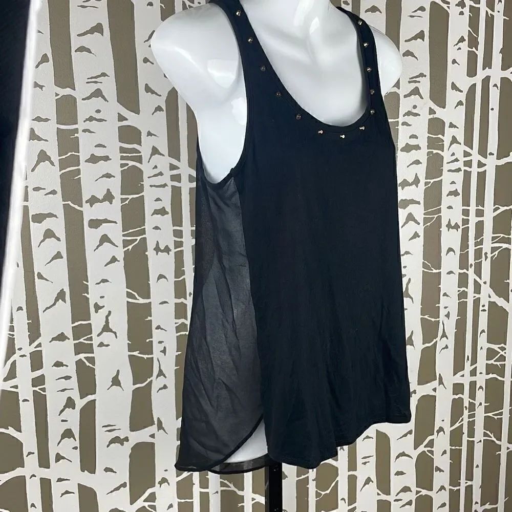 Express Black Studded Sheer Back High Low Tank Top sz S - Picture 3 of 7